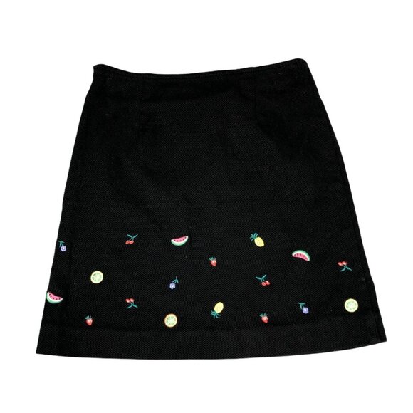 Talbots Skirt Girls 7 Black Fruit Embroidery Side Zip Stretch Pink Yellow Casual - Picture 6 of 6